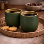 Handcrafted Matte Forest Green Ceramic Coffee Tumbler | Handleless Cup | Artisan Drinkware
