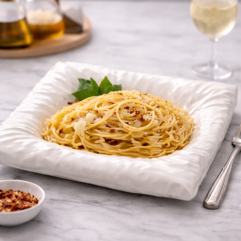 Handcrafted White Ceramic Serving Plate with Sculpted Pillow Border | Premium Dining Platter