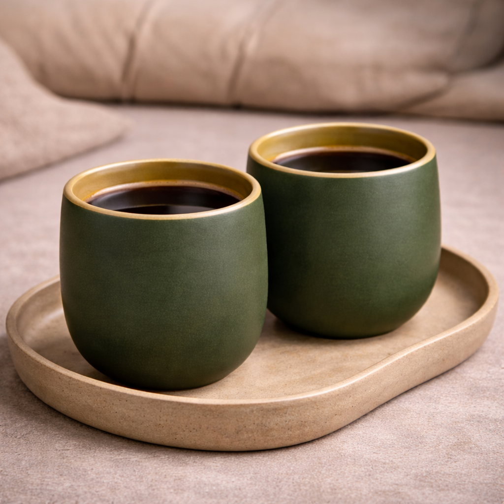 Handcrafted Matte Forest Green Ceramic Coffee Tumbler | Handleless Cup | Artisan Drinkware