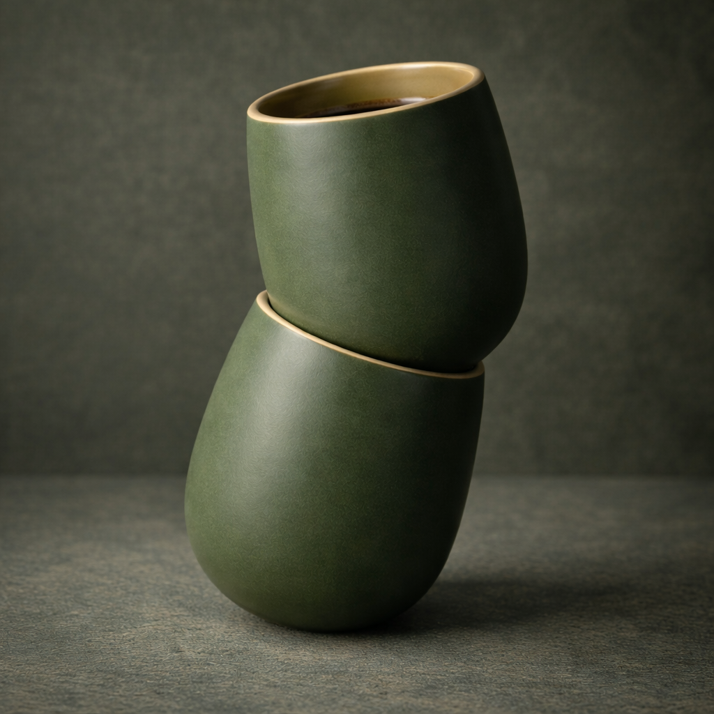 Handcrafted Matte Forest Green Ceramic Coffee Tumbler | Handleless Cup | Artisan Drinkware