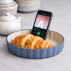 Ceramic Baking Dish Set of 3 | Scalloped Edge | Steel Blue and Cream | Oven Safe Tart Pan Set