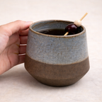 Handcrafted Two-Tone Ceramic Cup | Speckled Blue Grey Glaze with Raw Earthy Base | Artisan Drinkware