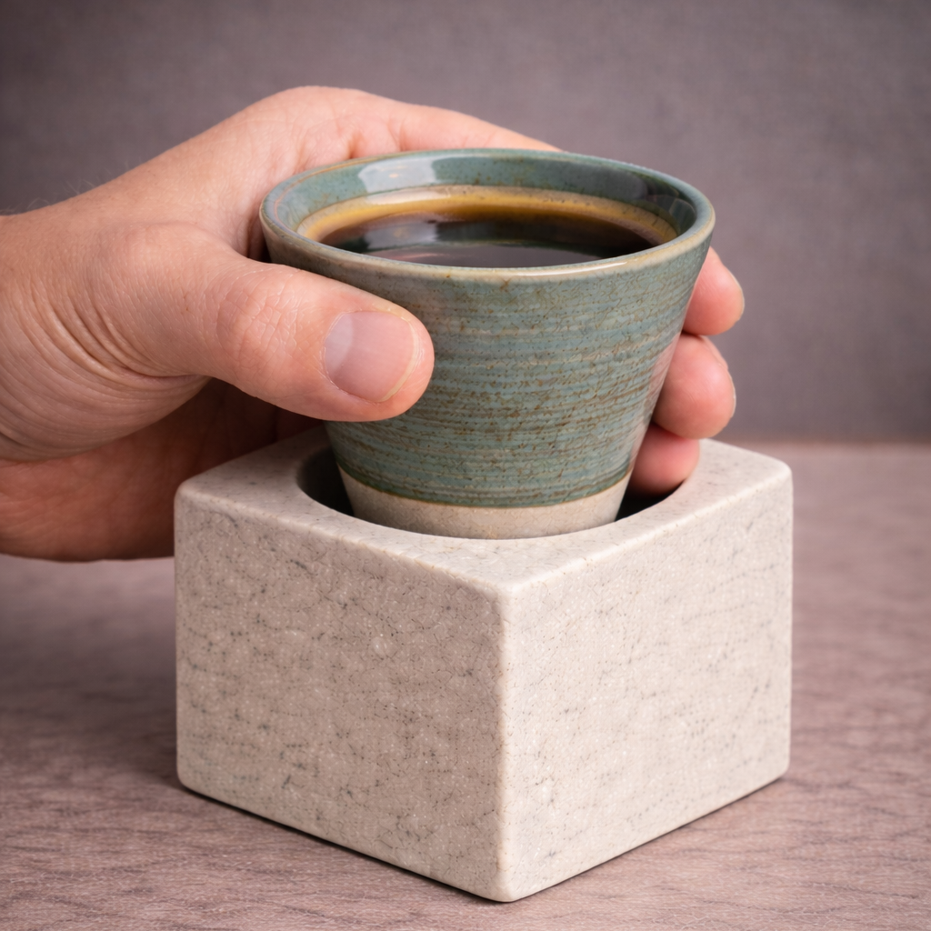 Handcrafted Ceramic Espresso Cup with Stone Base Stand | Available in 3 Colors