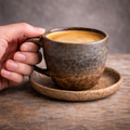 Handcrafted Speckled Ceramic Coffee Cup and Saucer Set | Earthy Multi-Tone Glaze | Artisan Cup