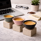 Handcrafted Ceramic Espresso Cup with Stone Base Stand | Available in 3 Colors