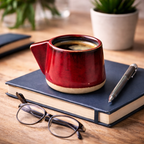 Handcrafted Deep Red Glazed Ceramic Coffee Mug with Thumb Rest Handle | Artisan Cup