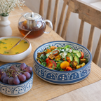 Handcrafted Ceramic Mixing and Serving Bowl | Blue and White Hand Painted Moroccan Pattern