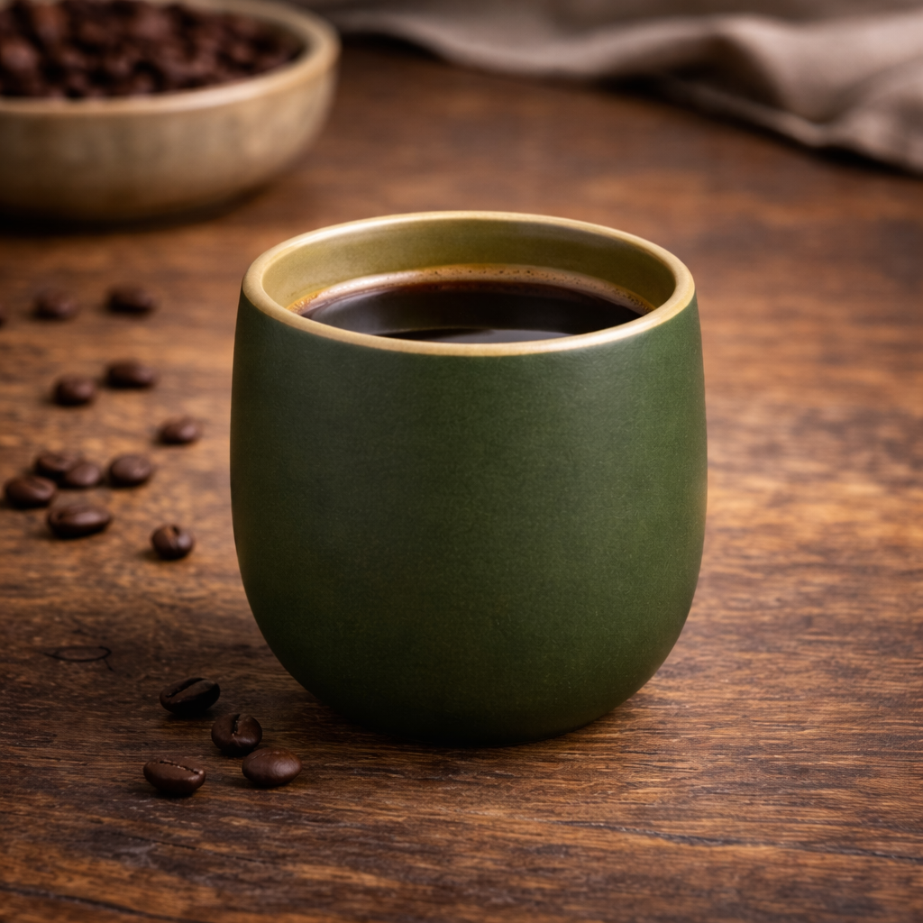Handcrafted Matte Forest Green Ceramic Coffee Tumbler | Handleless Cup | Artisan Drinkware