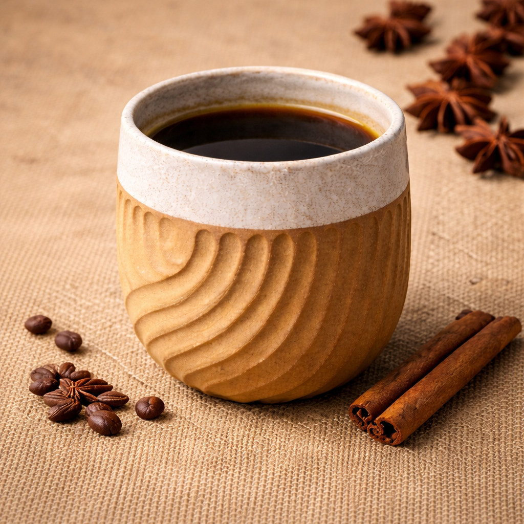 Handcrafted Ceramic Tumbler | Hand Carved Wave Pattern | Two-Tone Natural and White Glaze