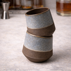 Handcrafted Two-Tone Ceramic Cup | Speckled Blue Grey Glaze with Raw Earthy Base | Artisan Drinkware