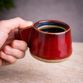 Handcrafted Deep Red Glazed Ceramic Coffee Mug with Thumb Rest Handle | Artisan Cup