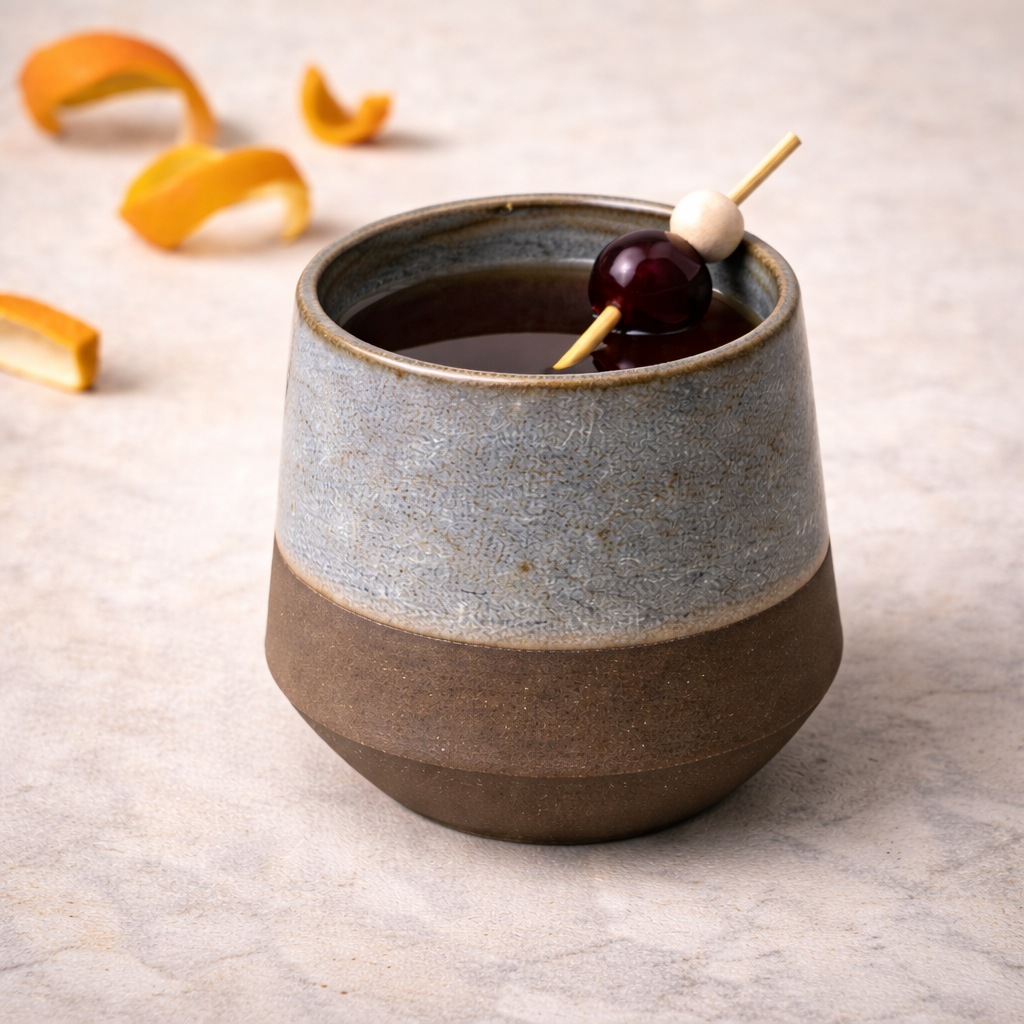 Handcrafted Two-Tone Ceramic Cup | Speckled Blue Grey Glaze with Raw Earthy Base | Artisan Drinkware