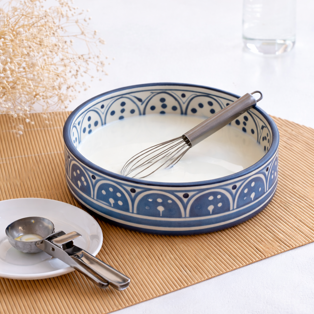 Handcrafted Ceramic Mixing and Serving Bowl | Blue and White Hand Painted Moroccan Pattern