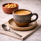 Handcrafted Speckled Ceramic Coffee Cup and Saucer Set | Earthy Multi-Tone Glaze | Artisan Cup