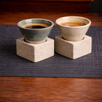 Handcrafted Ceramic Espresso Cup with Stone Base Stand | Available in 3 Colors