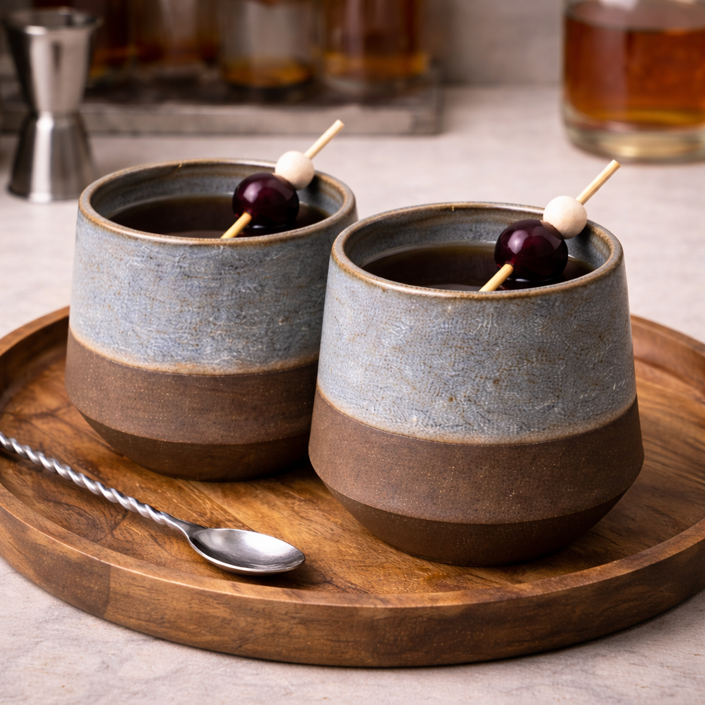 Handcrafted Two-Tone Ceramic Cup | Speckled Blue Grey Glaze with Raw Earthy Base | Artisan Drinkware
