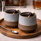 Handcrafted Two-Tone Ceramic Cup | Speckled Blue Grey Glaze with Raw Earthy Base | Artisan Drinkware
