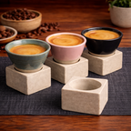 Handcrafted Ceramic Espresso Cup with Stone Base Stand | Available in 3 Colors