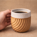 Handcrafted Ceramic Tumbler | Hand Carved Wave Pattern | Two-Tone Natural and White Glaze