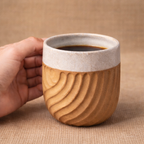 Handcrafted Ceramic Tumbler | Hand Carved Wave Pattern | Two-Tone Natural and White Glaze