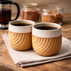 Handcrafted Ceramic Tumbler | Hand Carved Wave Pattern | Two-Tone Natural and White Glaze