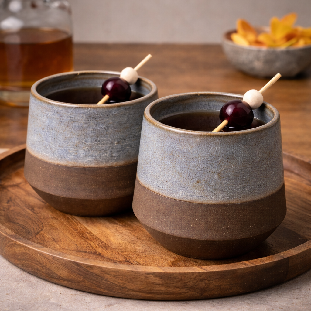 Handcrafted Two-Tone Ceramic Cup | Speckled Blue Grey Glaze with Raw Earthy Base | Artisan Drinkware